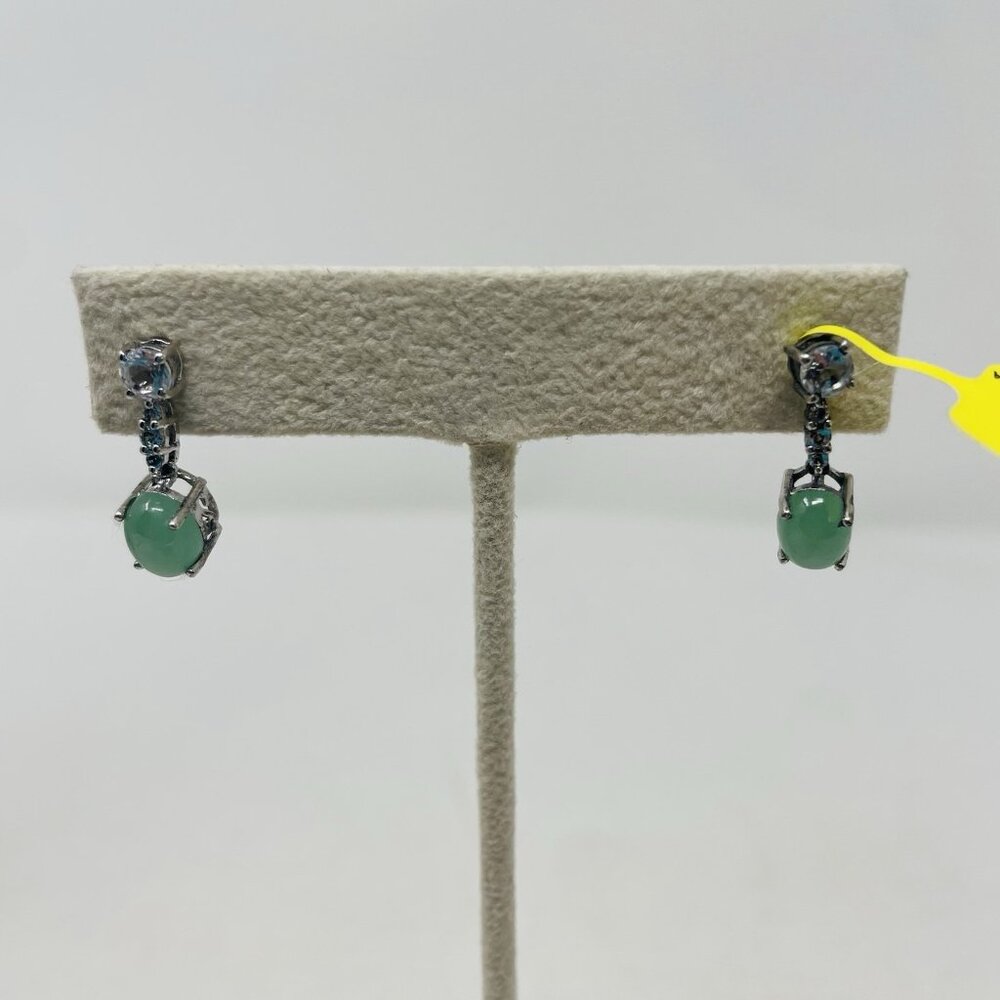Shop LC Green Emerald Quartz Oval/White Topaz Earrings in Sterling Silver 5235